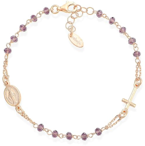 Amen Bracciale da Donna Collezione rosari. Bracciale Rosario in Argento 925 di Colore rosè e Cristalli Vinaccia. Lunghezza 18+2cm e grani del Diametro di 3mm. La referenza è brorl3