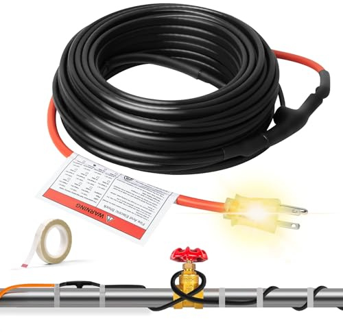 TOPDURE Trusted Heating Cable for Pipe Freeze Protection, Self-Regulating Pipe Heating Tape for Metal and Plastic Pipes, Energy-Saving Water Pipe Heat Cable Keeps Water Flowing at -40°F, 3Ft, 120V