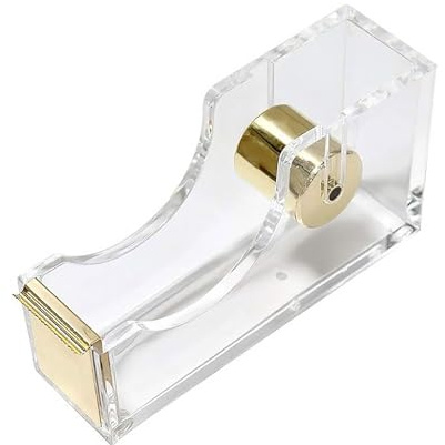 MultiBey Clear Acrylic Gold 1 Inch Core Desktop Adhesive Tape Dispenser Cutter with Tape Office School Gift Idea (Gold)