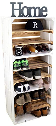 Kistenkolli Altes Land 3 x Schuhschrank Schuhregal Weinregal aus weissen Holzkisten Schuhablage für 18 Paar Schuhe als Schuhständer Schuhaufbewahrung aus Holz