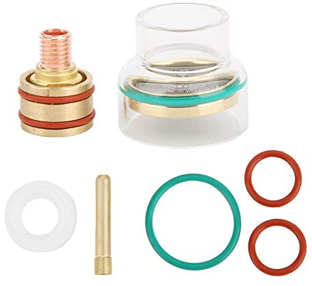 Kit Saldatura TIG Completo per Torce Serie WP9 WP20 WP25 Diametri 1.6mm 2.4mm 3.2mm Pinza a Tazza con Vetro Rame Gomma per Gas Argon Kit Accessori Completi per Saldatura Professionale
