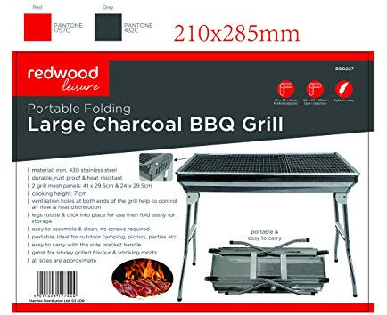 Redwood Leisure 65cm x 29cm Large Folding Portable Charcoal BBQ Grill Camping Garden Parties