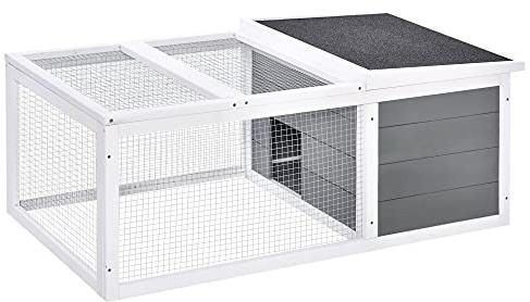 PawHut Clapier Cage à Lapins imperméable Grand Espace en Bois Massif Gris 115x66x47,5 cm