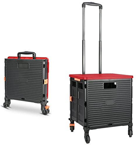 Carrito de Compras Plegable, Carro Compra de Alta Capacidad de 1.93Cuft/100Lbs 4 Ruedas Giratorias Desmontables de 360° para Viajes Picnic, Rojo