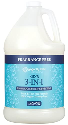 Ginger Lily Farms Botanicals Kid's 3-in-1 Shampoo, Conditioner & Body Wash, Tear-Free Formula, 100% Vegan & Cruelty-Free, Fragrance-Free, 1 Gallon (128 fl oz) Refill