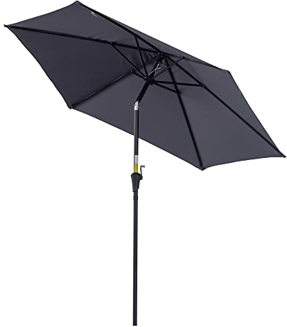 Outsunny Sombrilla para Jardín de Aluminio Ø260x235 cm Parasol de Jardín Reclinable con Manivela y 6 Varillas de Metal para Terraza Exterior Balcón Gris