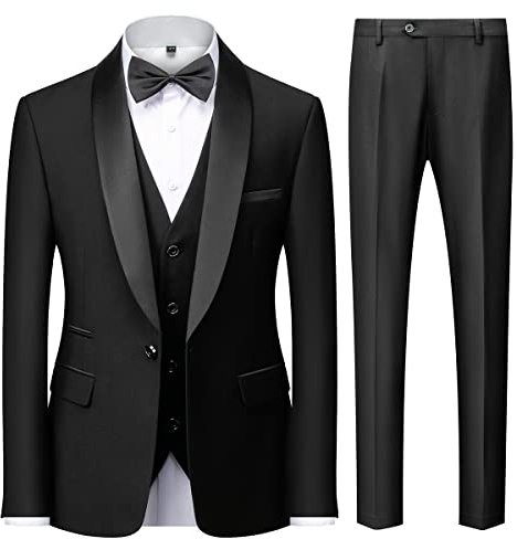 Men's 3 Piece Tuxedo Suit One Button Jacket Suits for Men Slim Fit for Wedding Prom Blazer Vest Pants