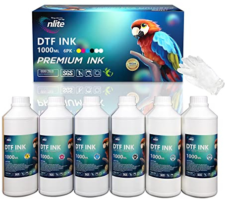 Enlite Premium DTF Ink 1000ML Value Pack, Water-Base Digital Inkjet Ink Refill for Direct to Film Printers with Printhead L1800 L805 R1390 4720 I3200 XP600 DX7 DX5 5113, 6-Pack（2W-1BK-1C-1M-1Y）