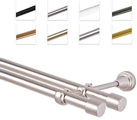 Bastone Per Tende 180 cm, Doppio, Cromo Opaco, Montato A Parete