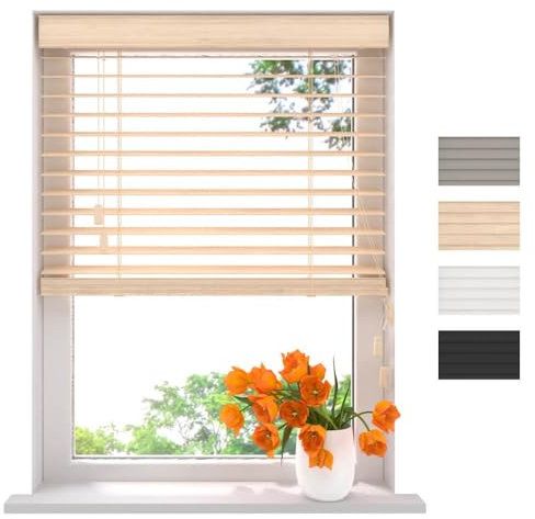 Radeco® Bambus Jalousie innen helle eichen 75 x 130 cm, 50mm Lamellen aus Bambus Holz, Breiten von 50 bis 250 cm erhältlich, innenjalousie, Fenster jalousien