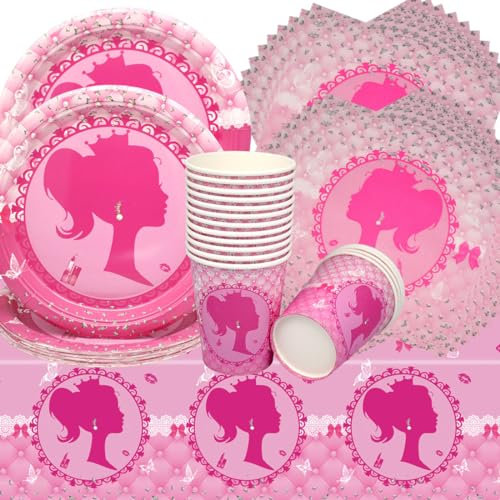 Doyomtoy Vajilla para Fiesta de Princesa,53 Piezas Fiesta Temática Princesa Decoraciones de Cumpleaño Muñeca Niñas Platos Tazas Servilletas de Suministros de Fiesta