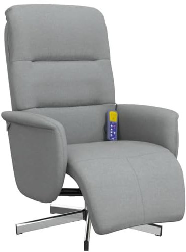 vidaXL Massagesessel, Sessel Verstellbare Rückenlehne Fußteil, Drehbar Fernsehsessel Relaxsessel mit Liegefunktion, Liegesessel Polstersessel Ruhesessel, Hellgrau Stoff