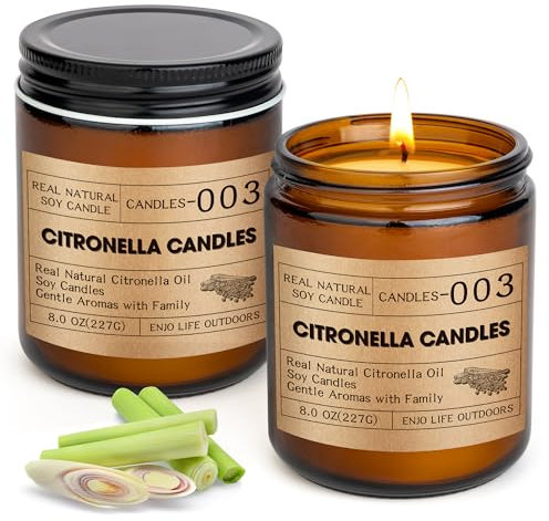 Candele alla citronella per esterni, grandi 240 ore, per esterni, campeggio, citronella, in vetro, con coperchio, per giardino, citronella, cera di soia naturale, per balcone, picnic, campeggio,