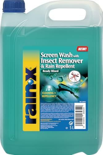 Rain-X RTU Screenwash with Insect Remover & Rain Repellent - Streak-Free Windscreen - Hydrophobic Technology for Superior Rain Protection in Summer - Prevents Bacteria & Enhances Visibility - 5L