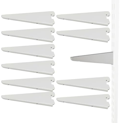 White Twin Slot Bracket - Super Heavy Duty 10 Pack (17cm) for Adjustable Shelving, Supports Wood, MDF, or Steel Shelves, Maximum Load 108kg, Compatible with Most Twin Slot Systems, Easy to Install
