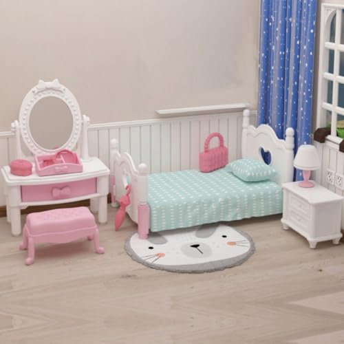 KARLOR Miniatur Möbel Set, 12 Stück Mini Möbel Set Rosa Bett Schminktisch Schrank Nachttisch Lampe Schmuckkästchen, Mini Szene Zubehör 1:12 Deko（Schlafzimmer）