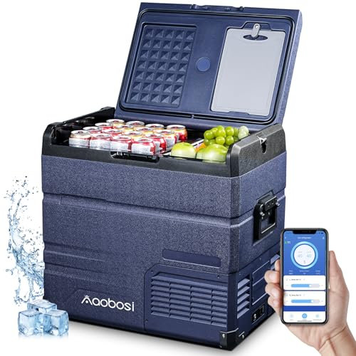 AAOBOSI Kompressor Kühlbox 54 L, Kühlbox Auto mit Dual Zone bis -20 °C, Kühlbox 12v 230v Tragbar mit App-Steuerung für Camping, LKW, Boot, Reisemobil, Touch-Steuerung, Anti-Shake