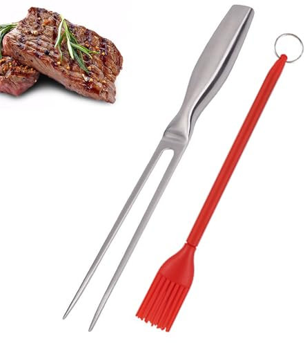 Yuiturt Stainless Steel Carving Fork and Oil Brush Set, Meat Fork for BBQ, Turkey, Roast Serving, High Temp Resistant, Non-Stick, Dinner Party Accessories