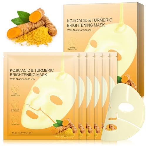 6 st kollagenmask – Kojic & Turmeric Brightening Mask med kollagen och 2 % niacinamid | Förbättrar trubbighet och elasticitet | Collagen Mask anti-rynkor | Kollagen boosting mask 40 ml x 6
