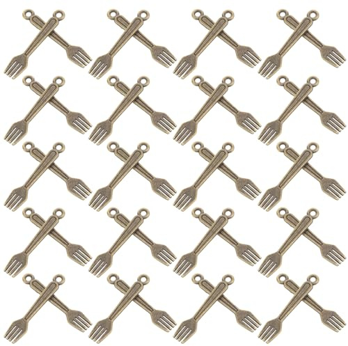 PACKOVE 100pezzi Ciondoli Vintage Forchetta Miniatura in Lega Pendenti Posate Retrò Per Creazione Gioielli Accessori Diy Per Collane e Bracciali Con Design Dettagliato e Tonalità Verde Ant