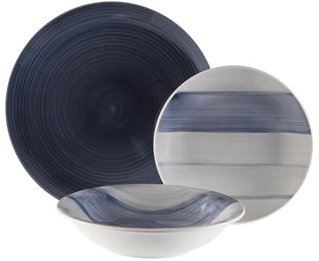 Service de table Versa 18 pièces, style moderne, 3 x 26,5 x 26,5 cm, porcelaine, bleu