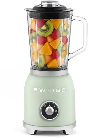SWEISS Batidora de Vaso Vintage MXV7 – 1000 W, 2 Velocidades y Función Pulse, 6 Cuchillas de Acero Inoxidable, Jarra de Cristal 1,5 L, Base Antideslizante, Sistema de Seguridad, Color Verde