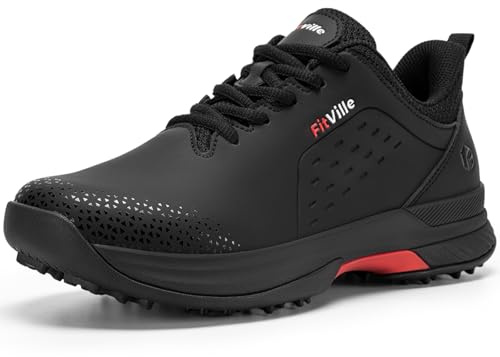 FitVille Wide Men's Golf Shoes Waterproof, Professional No-Slip Spiked Golf Shoes with Arch Support(Jet Black, 9.5 Wide)