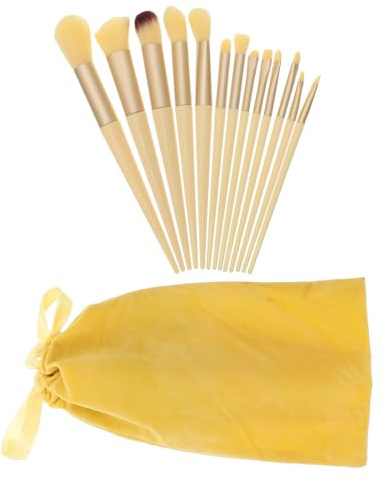 PENIKOKO Juego de Brochas de Maquillaje Profesional 13 Piezas Pinceles Faciales para Rubor Polvos E Iluminador Fibras Sintéticas Suaves Color Amarillo Bolsa de Tela Portátil