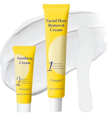 5 Min Facial Hair Removal For Women, Painless & Gentle Sensitive Skin Hair Removal Cream with Soothing Cream for Chin & Upper Lip & Cheeks - 2.03 Fl Oz