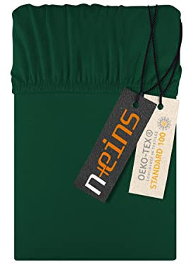 npluseins Jersey Spannbettlaken aus 100% Baumwolle - in 22 Farben - in 6 Größen, ca. 90-100 x 200 cm, dunkelgrün