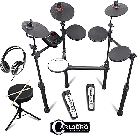 Carlsbro CSD100 R Plus Electronic Drum Kit with Stool, Headphones & 50 Lessons - Compact Electric Drum Set for Beginners, Ideal Beginner Practice Kits