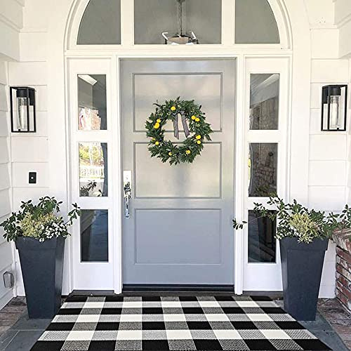 MUBIN, Tappeto in cotone con motivo a quadri grandi, tappeto decorativo per ingresso, per interno ed esterno, lavabile e pieghevole, ideale per veranda, ingresso, patio, 70 x 109 cm, colore nero e