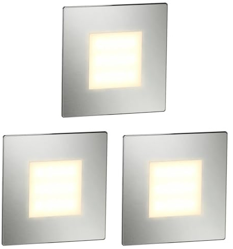 ledscom.de 3x LED-trappbelysning/vägginfälld belysning FEX för inomhus- och utomhusbruk, fyrkantig, rostfritt stål, 85 x 85 mm, varmvitt