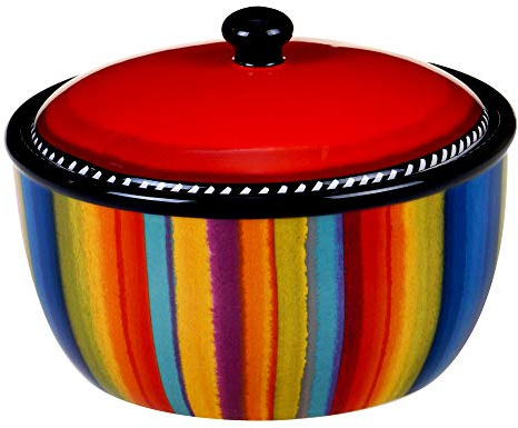Sierra 8.25 Ceramic Bean Pot with Lid, 72 oz, Multicolor – Great for Serving Soups, Stews, Chilis, Casseroles, Salsas, and Sides – Vibrant Mexican-Inspired Cookware