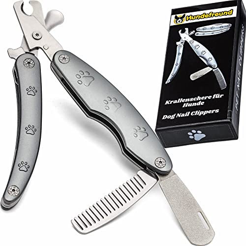 Hundefreund Krallenschere für Hunde mit Nagelfeile und Kamm - Hundesalon Qualität mit Sicherheitssystem zur Krallenpflege mit Krallenfeile Krallenschneider für Hundekrallen - Hund ab mittelgroß