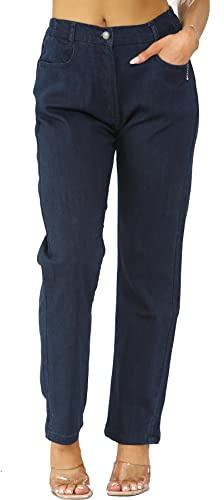 MYT Womens Side Elastic Waist Jeans Ladies Straight Leg Regular Fit Denim Pants All Waist Leg Sizes UK 10-24