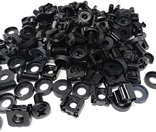 50pcs. M6 Rack Fixing Set, Captive Cage Nuts Bolts Screws & Washers for Data Cabinets, Music Instruments. AMP, Equalisers, CD Player etc. (Black)