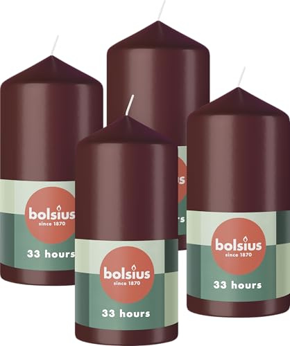 Bolsius - Velas Pilar - Rojo oscuro - Paquete de 4-12 x 6 cm