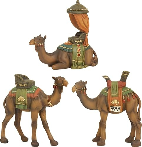 FADEDA 3 grupos de camellos/altura: 15 cm/pintadas a mano/detalladas figuras de belén - decoración de mesa de Navidad cuna accesorios