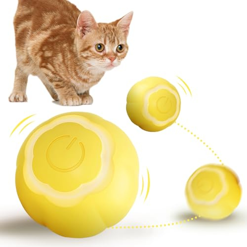 BoloShine Giocattoli Pallina Gatto Automatica, 2 Modalità Gioco Intelligenti per Gatti Interattivi con Luci a LED, 360 Gradi e Ricaricabile Type-C Pallina Interattiva per Gatti e Cucciolo (Giallo)