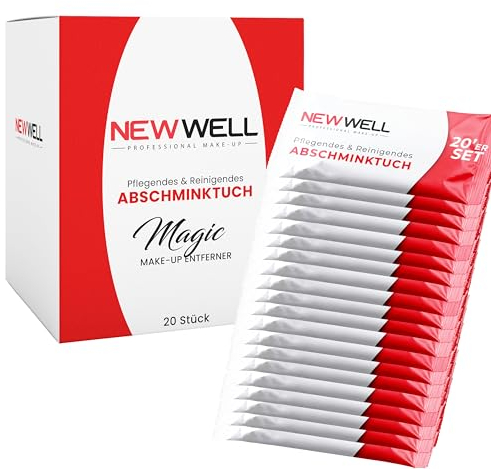 NEWWELL Make-Up Abschminktuch 20 Stück Feuchttücher für Gesichtsreinigung und Gesichtspflege, 1 Tuch pro Anwendung dank Spezielle Formel, für Alle Hauttypen geeignet