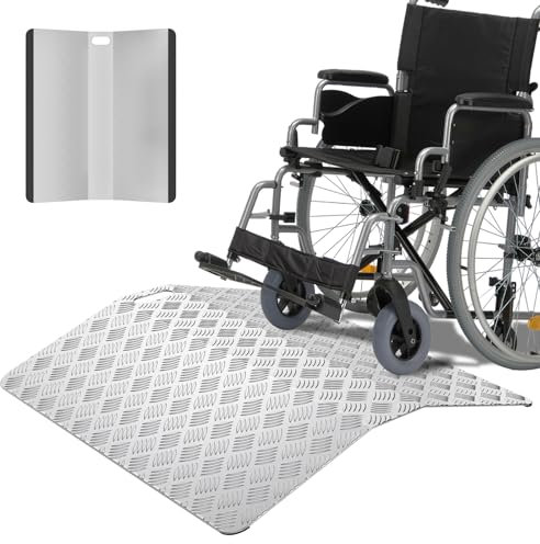 XINZI Rampa per soglia, per sedia a rotelle, in alluminio, antiscivolo, portatile, con manici, portata 270 kg (100 x 70 x 10 cm)