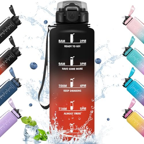 HoneyHolly Gourde, 1.5L Bouteille, Gourde Sport avec Paille, Gourde Motivation avec Marqueur de Temps, Bouteille d'eau, Étanche, Bouteille d'eau pour Randonnée, Camping, Fitness, Cyclisme