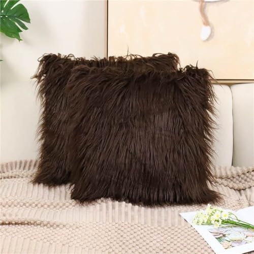 YUGWNN 2PCS Dunkelbraun Kissenhülle Dekorative Quadrat,langes Haar Weiche Kissenhülle mit Verstecktem Reißverschluss für Wohnzimmer Sofa Schlafzimmer Auto Dekor Sofakissen,45 * 45cm(ohne Kissenkern)