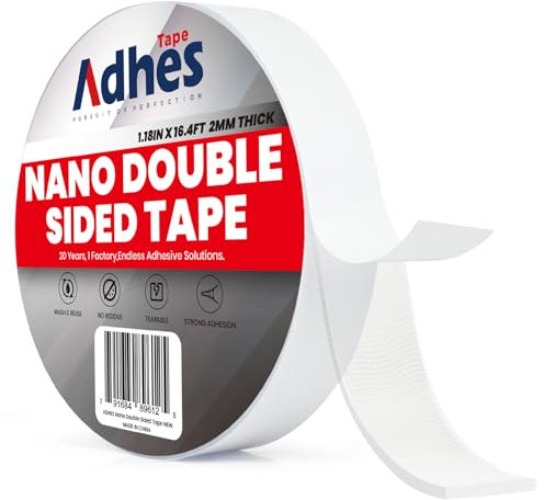 ADHES Nano Tape Double Sided Tape Heavy Duty 30MM x 5M Reusable and Hand-Tearable Clear Mounting Tape, Strong Removable Adhesive for Wall, Poster, Picture Hanging, Carpet, DIY Projects