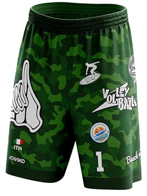 Ataviko Pantaloncino Camouflage Beach Volley Mare, Gym Palestra, Passeggio, Gioco e Tempo Libero, Sport Estivi (IT, Testo, L, Regular, Regular, Standard, Verde)