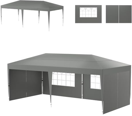 Froadp Outdoor Faltpavillon 3x6, Pavillon mit 6 Seitenwänden Partyzelt wasserdicht & UV Schutz, Höhenverstellbares Gartenzelt, Faltzelt für Party & Event, mit Tragetasche und Erdankern, Silbergrau
