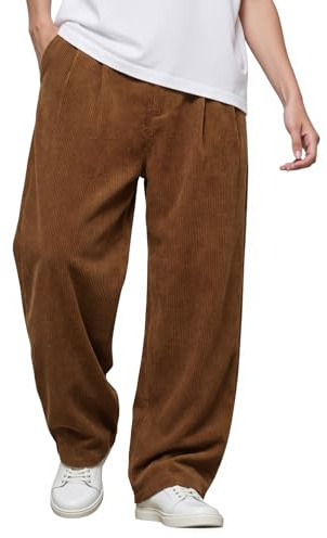 Heyfanee Corduroy Pants Men Baggy Vintage Brown Casual Pants for Men Straight fit Streetwear Trousers 34