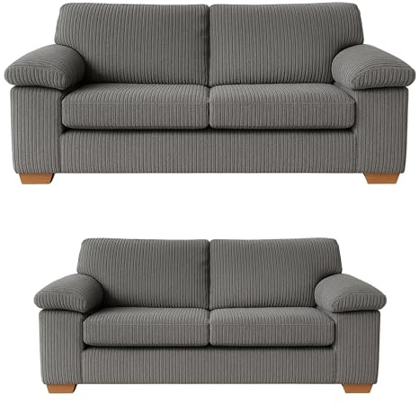 SOFASELECTIONUK LTD Jumbo Cord 3+2 Seater Sofa Set: Redefine Your Living Space with Luxurious Comfort & Timeless Style – Deep Cushions, Sturdy Build & Ultra-Soft Fabric (Grey, 3+2 Seater)