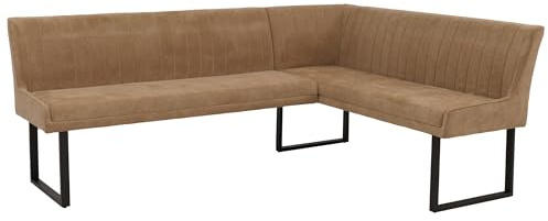 Banco de esquina HWC-O82, banco de comedor, Öko-Tex (310 g/m²), chenilla y textil metal, 210 x 159 cm, color marrón claro